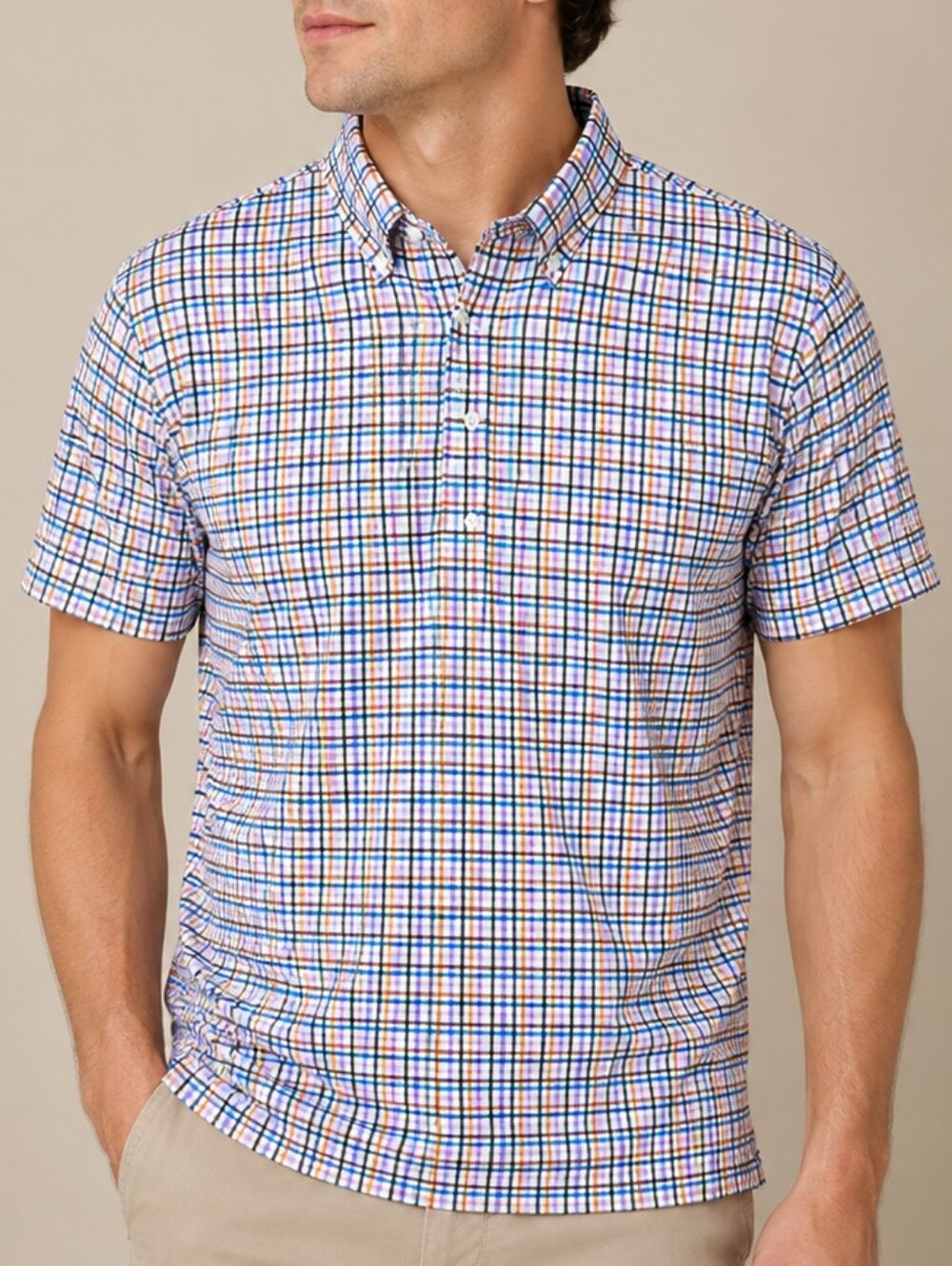Collars & Co. Dress Collar Polo Multi Check Plaid Men's Size Small Business Golf